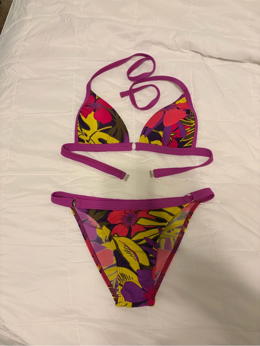 Tropical Floral Triangle Bikini Set - Pink & Multi